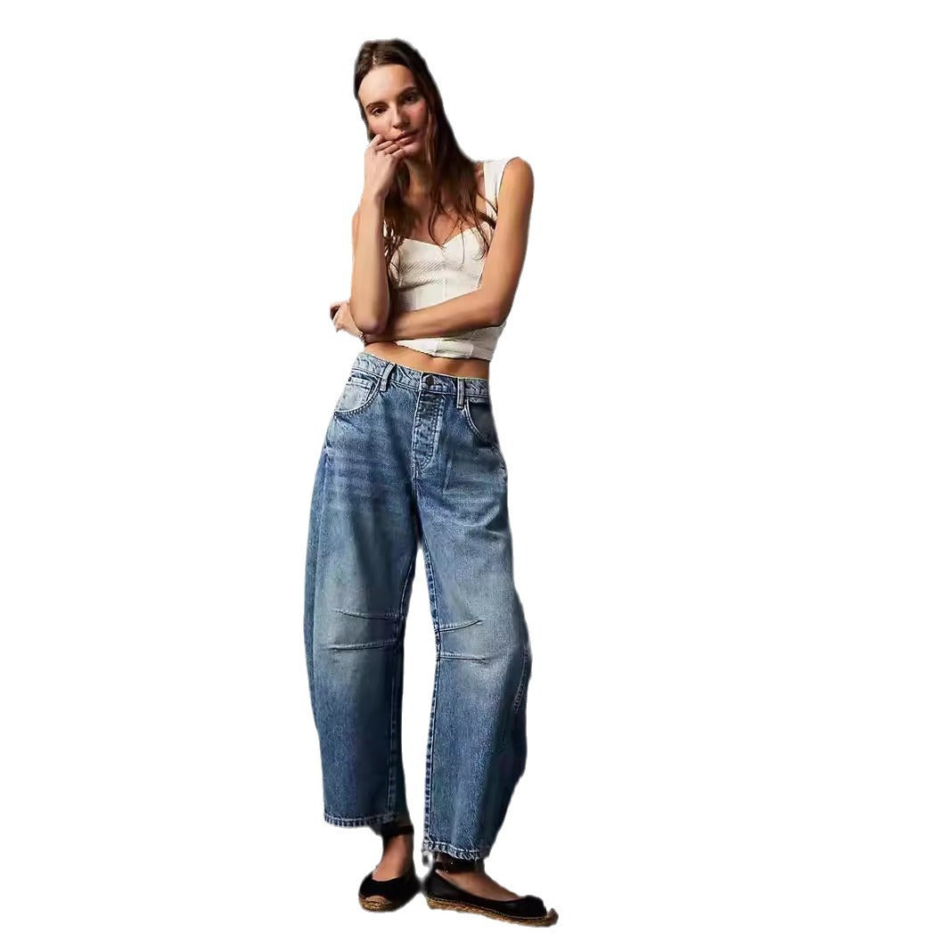 Damen Weite Denim-Hose mit hohem Bund und lässigen Details Echo Archiv