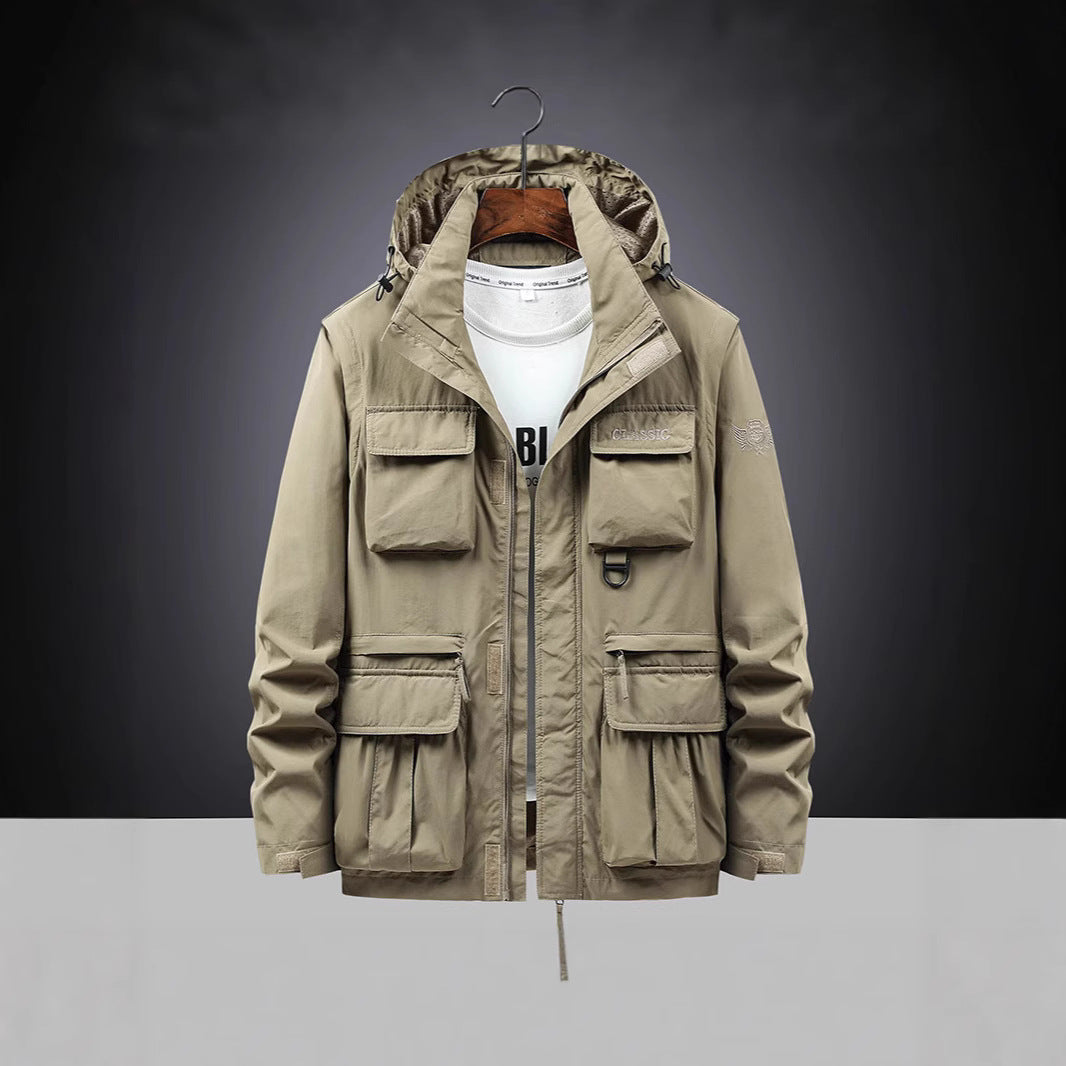 Herren Multifunktions-Fieldjacke mit Kapuzenkragen, Cargo-Taschen und D-Ring Echoarchiv