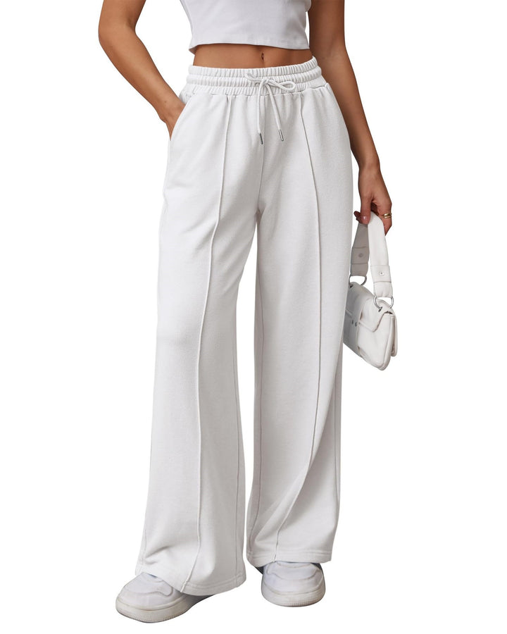 Damen nan High-Waist Relax-Freizeithose mit doppeltem Rippbund, sichtbarer Bügelfalte und weitem Bein Echo Archiv
