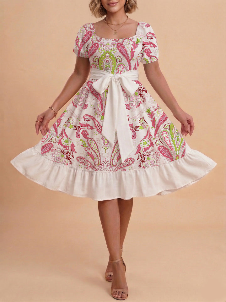 Damen elegantes Maxikleid mit floralem Design und Taillengürtel Echo Archiv