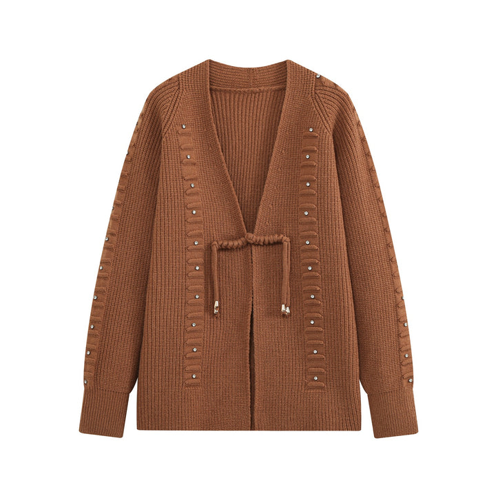 Damen Grobstrick-Cardigan mit Tunnelzug und Strassapplikation Echo Archiv