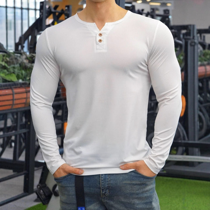 Herren Langarmshirt mit Rippstruktur und Knopfleiste Echoarchiv