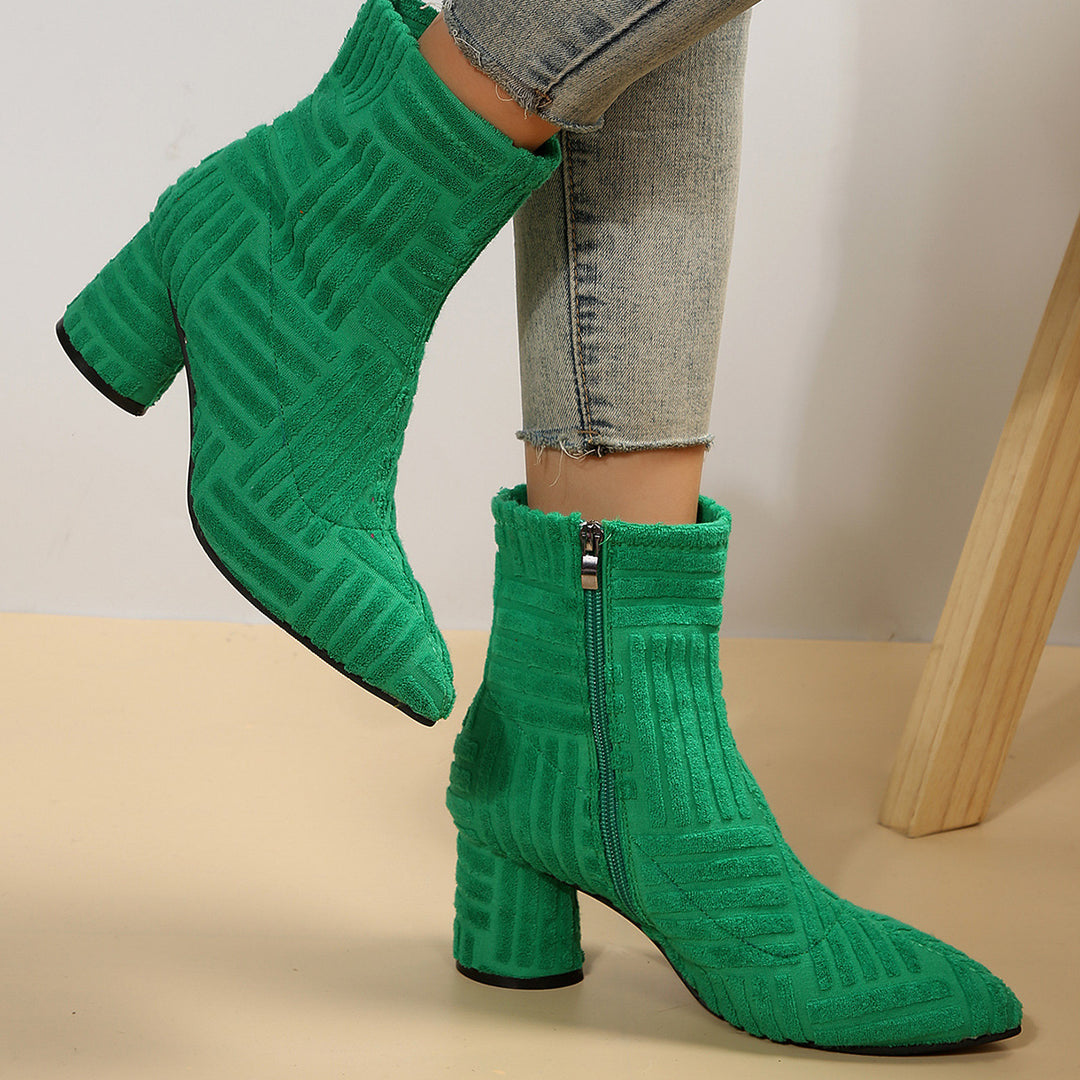 Damen Texturierte Ankleboots mit spitzer Schuhspitze und Blockabsatz Echoarchiv