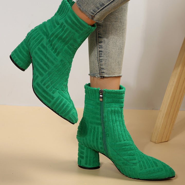 Damen Texturierte Ankleboots mit spitzer Schuhspitze und Blockabsatz Echoarchiv