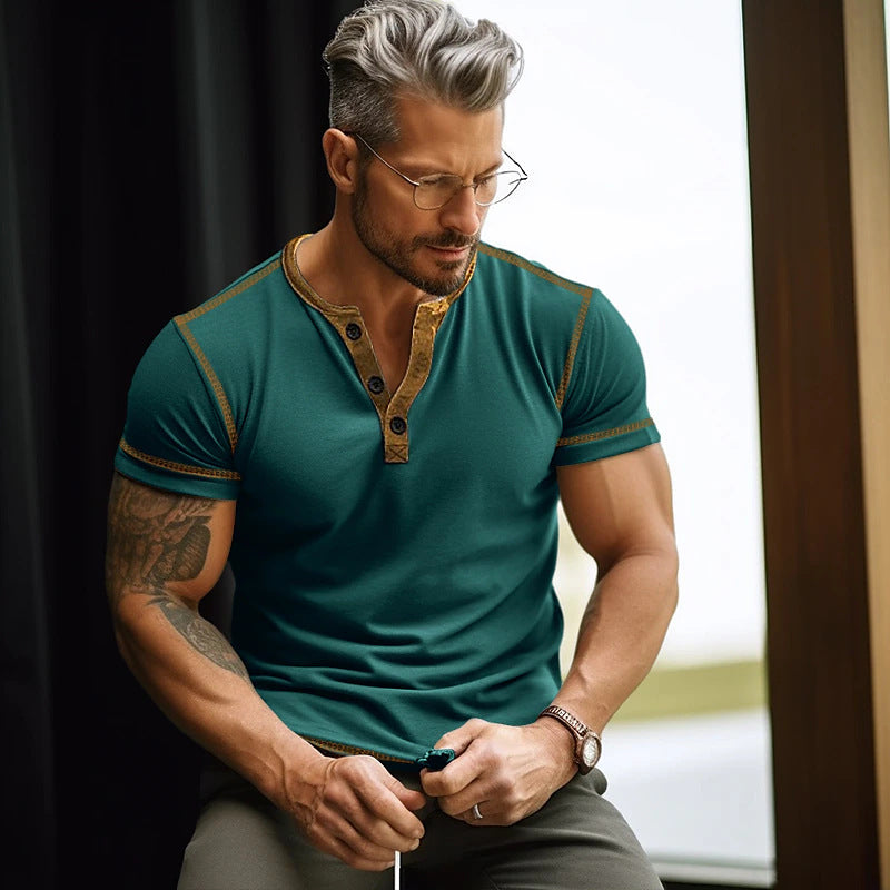 Herren Kurzarm T-Shirt mit Knopfleiste Echoarchiv
