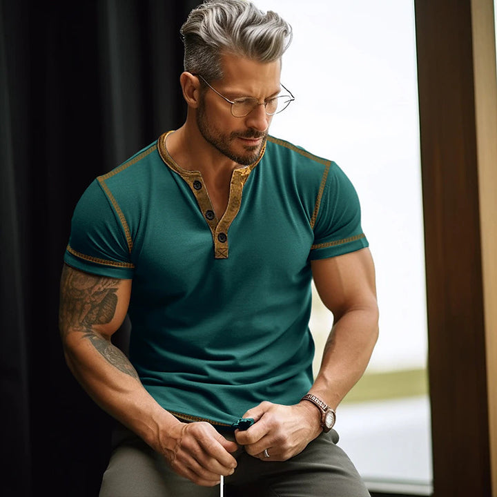 Herren Kurzarm T-Shirt mit Knopfleiste Echoarchiv