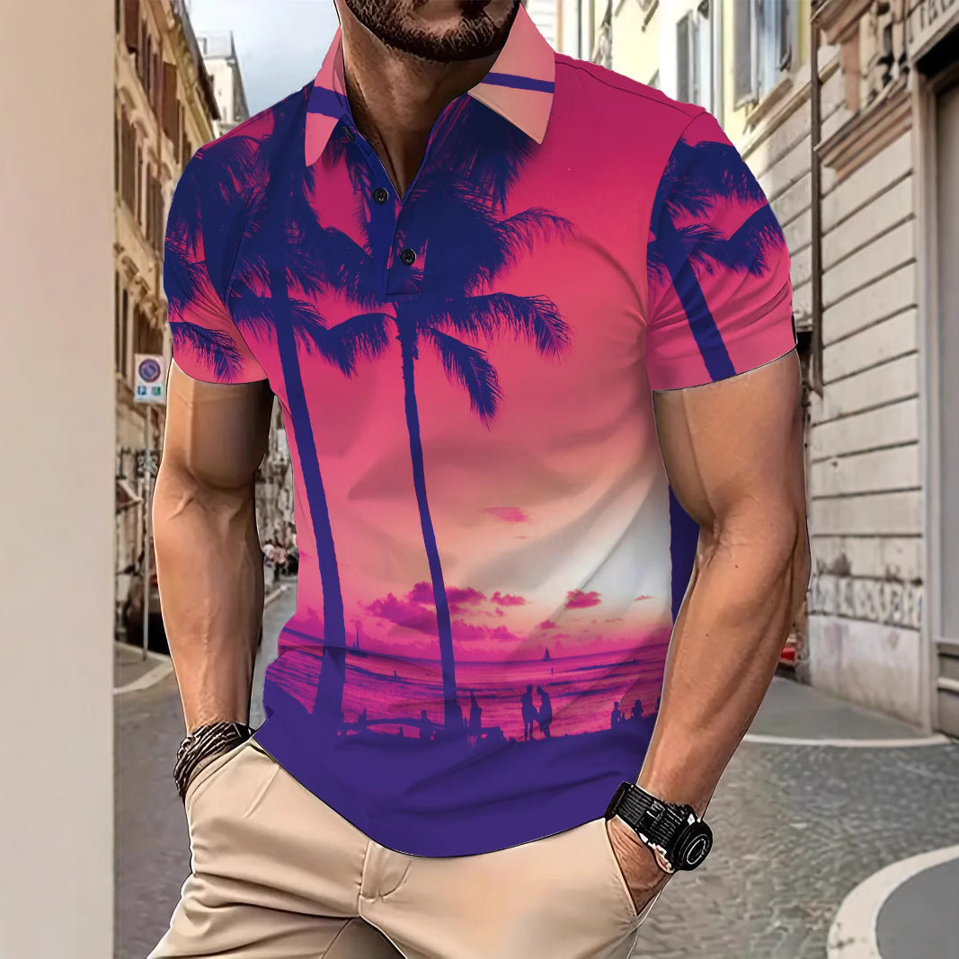 Herren Polohemd mit tropischem Grafikdruck und modernem Schnitt Echoarchiv