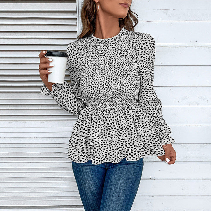 Damen Gesmokte Volant-Bluse mit Rüschen-Taille und langen Ärmeln Echoarchiv