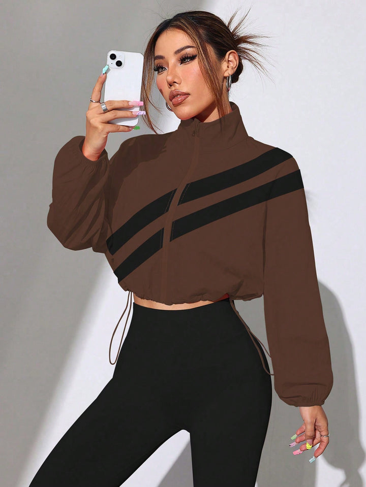 Damen Cropped Windbreaker‑Jacke mit hohem Kragen und Kordelzug Echo Archiv