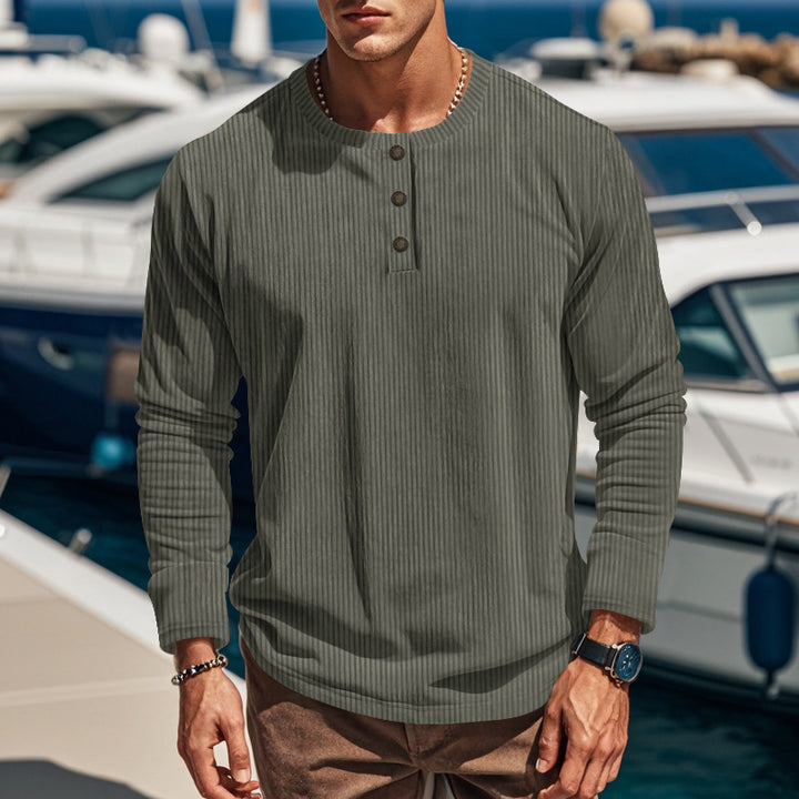 Herren Langarmshirt mit strukturierter Oberfläche und Knopfleiste Echoarchiv