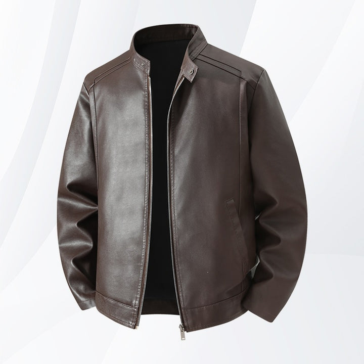 Herren Schlichte Kunstleder-Cityjacke mit Stehkragen, Zweiwege-Reißverschluss & Eingrifftaschen Echoarchiv