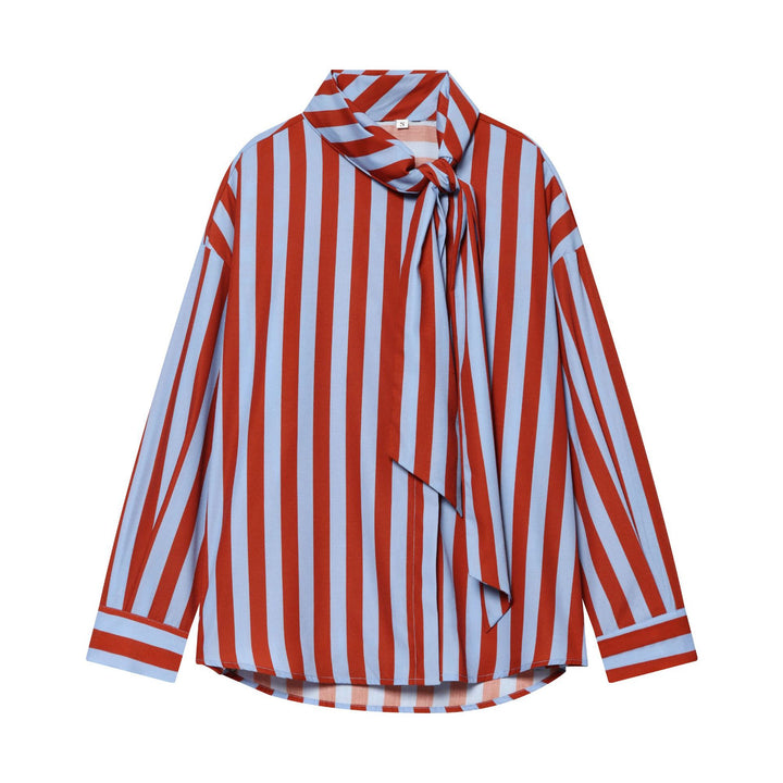 Damen Oversize Bluse mit Schleifenkragen und feinen Streifen Echo Archiv