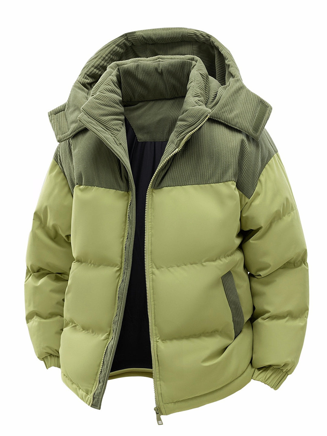 Herren Wattierte Steppjacke mit Cordbesatz, hohem Kragen & Thermofutter Echoarchiv
