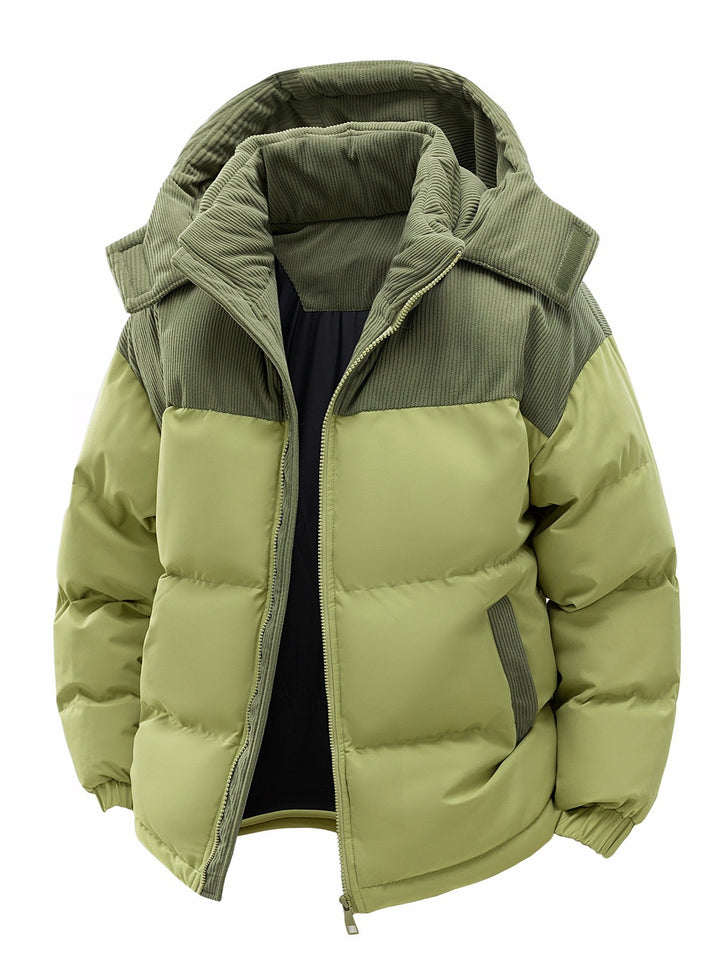 Herren Wattierte Steppjacke mit Cordbesatz, hohem Kragen & Thermofutter Echoarchiv
