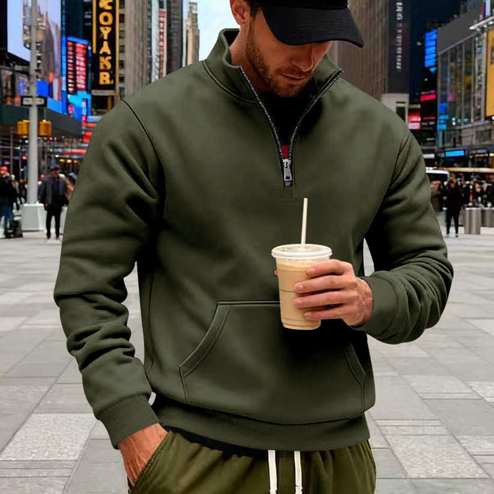Herren nan Halbzip-Sweatshirt mit Kängurutasche, elastischen Rippbündchen und hohem Stehkragen Echo Archiv