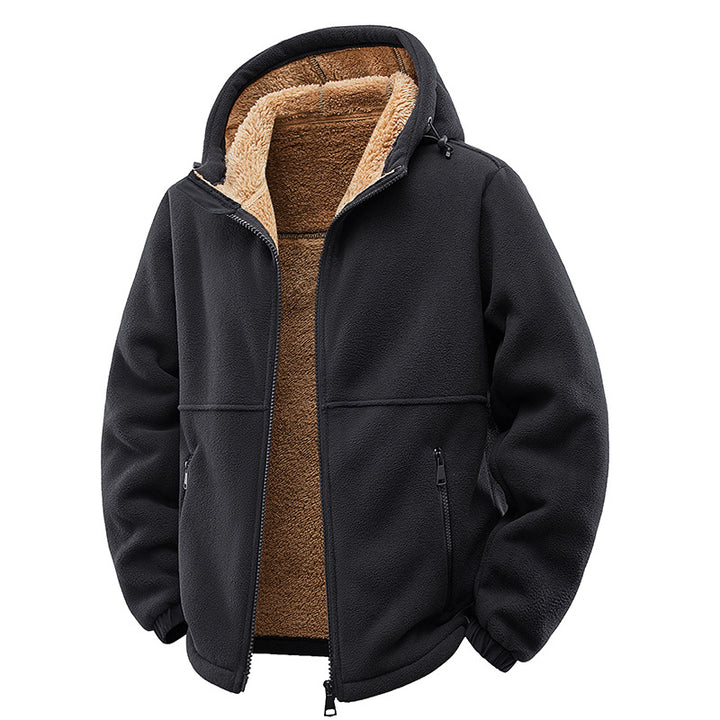 Herren Gefütterte Teddy-Fleece-Kapuzenjacke mit Zwei-Wege-Reißverschluss & Reißverschlusstaschen Echoarchiv