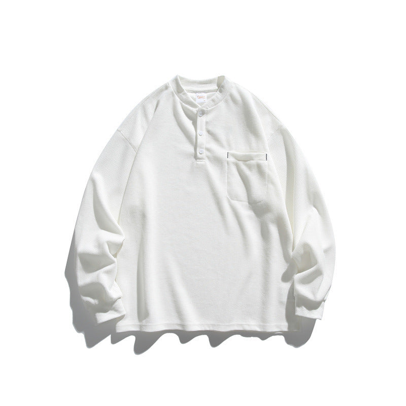Unisex Oversize Waffel-Henley mit Raglanärmeln und Brusttasche Echoarchiv