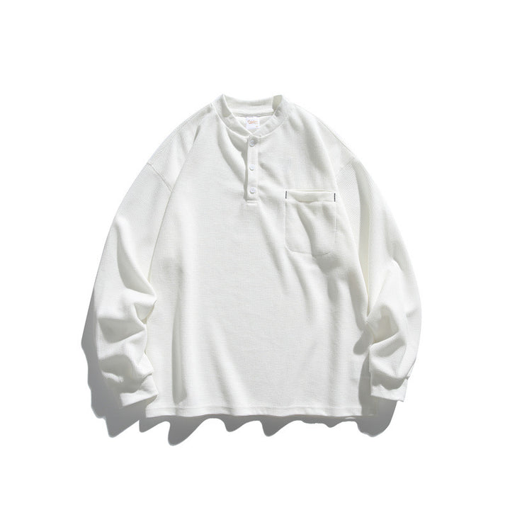 Unisex Oversize Waffel-Henley mit Raglanärmeln und Brusttasche Echoarchiv