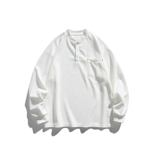 Unisex Oversize Waffel-Henley mit Raglanärmeln und Brusttasche Echoarchiv