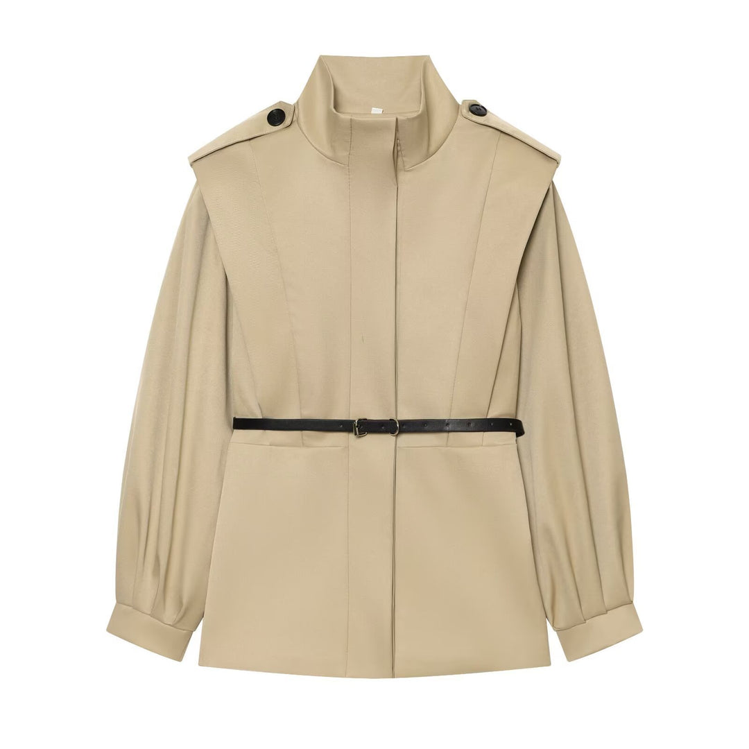 Damen Cape-ähnliche Manteljacke mit Stehkragen, Schulterklappen und Taillengürtel Echo Archiv