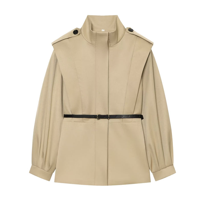 Damen Cape-ähnliche Manteljacke mit Stehkragen, Schulterklappen und Taillengürtel Echo Archiv