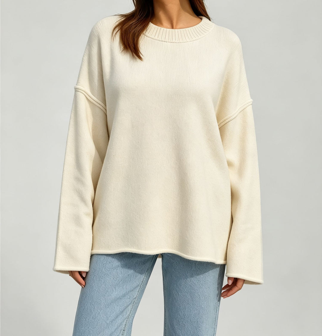 Damen Oversize-Boxy-Pullover mit kurzem Stehkragen und dekorativer Kantennaht – Mavelle