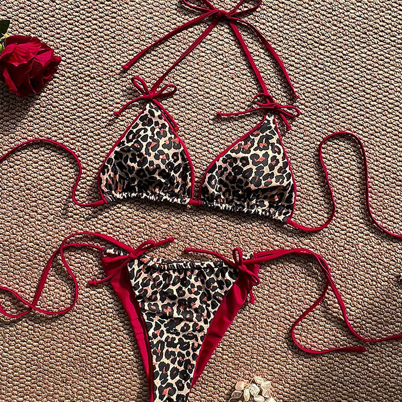 Damen Triangel-Bikini mit detailliertem Tropenmotiv und verstellbaren Bindebändern Echo Archiv