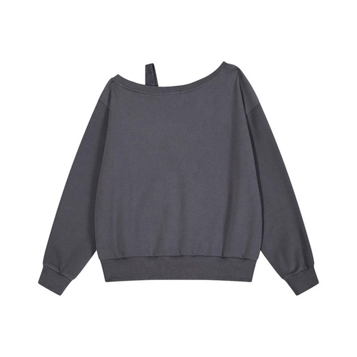 Damen Oversize-Sweatshirt mit asymmetrischem One-Shoulder-Träger, Kängurutasche und Nieten Echoarchiv