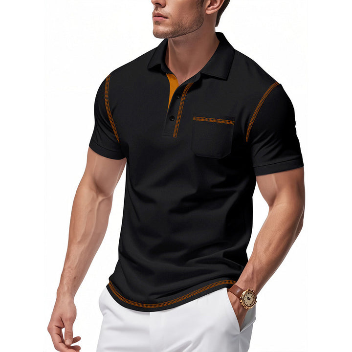 Herren Poloshirt mit modernem Henley-Kragen und kontrastierenden Akzenten Echoarchiv