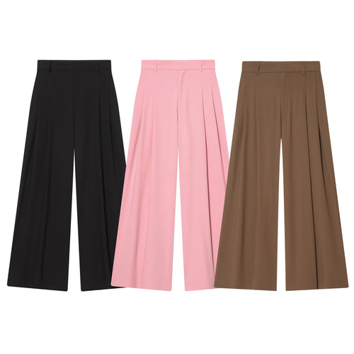 Damen hochtaillierte weite Bundfalten-Hose mit weitem Bein und Bügelfalte – Avélisse