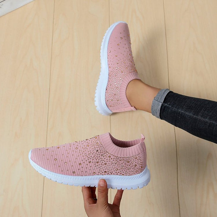Damen Strick-Slip-On-Sneaker mit elastischem Schaft und Ziersteinen Echo Archiv