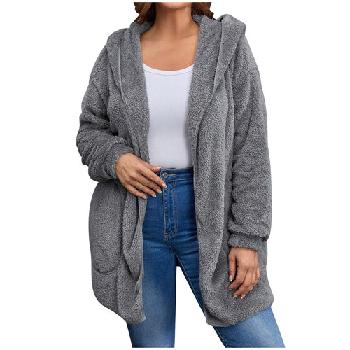 Damen nan kuschelige Teddy-Fleece Kapuzenjacke mit großen Eingrifftaschen und entspannter Silhouette Echo Archiv