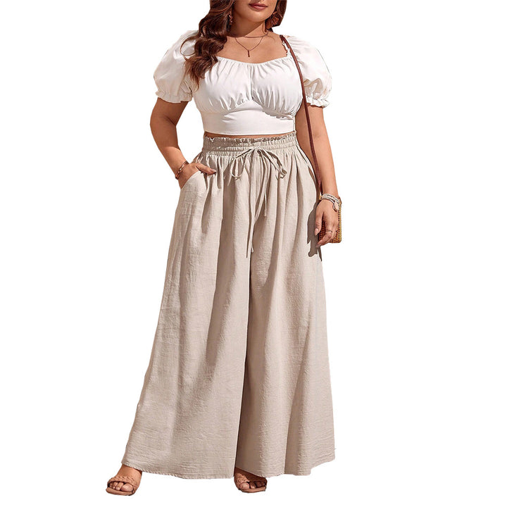Damen weite Leinenhose mit elastischem Bund und seitlichen Taschen Echo Archiv