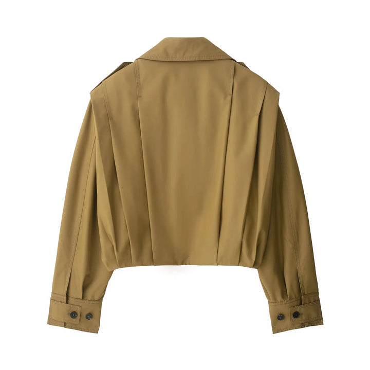 Damen kastiges Cropped-Trenchcape mit überschnittenen Schultern und dekorativen Epauletten – Célinea