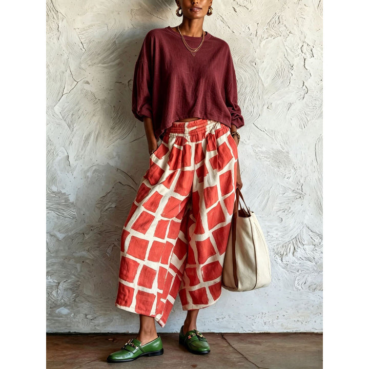 Damen Gemusterte Culotte-Palazzohose mit weitem Bein, elastischem Bund und Eingrifftaschen Echoarchiv