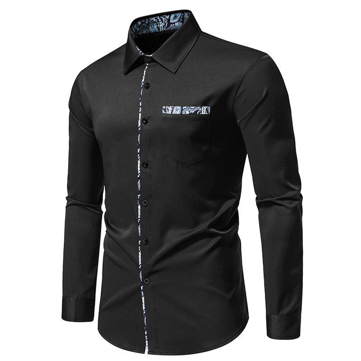 Herren Langarmhemd mit modischem Paisley-Muster an Kragen und Manschetten – Arvello