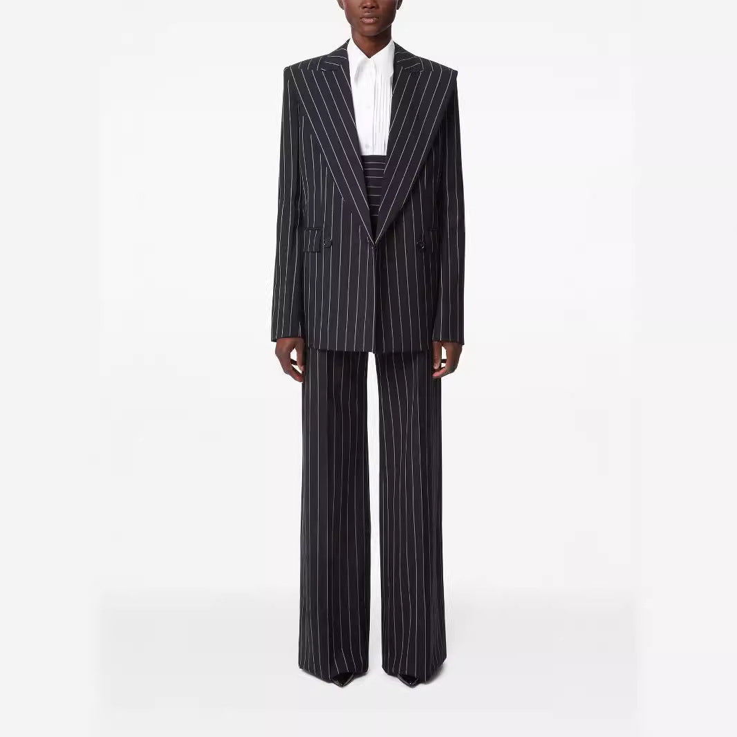 Damen Oversize Nadelstreifen Zweiteiliger Tailoring-Anzug mit weitem High‑Waist‑Hosenbein Echoarchiv
