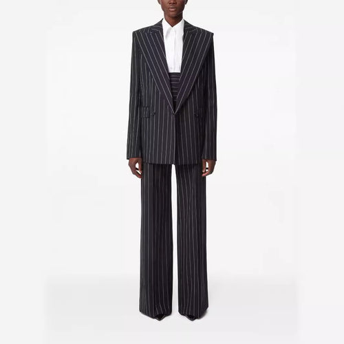 Damen Oversize Nadelstreifen Zweiteiliger Tailoring-Anzug mit weitem High‑Waist‑Hosenbein Echoarchiv