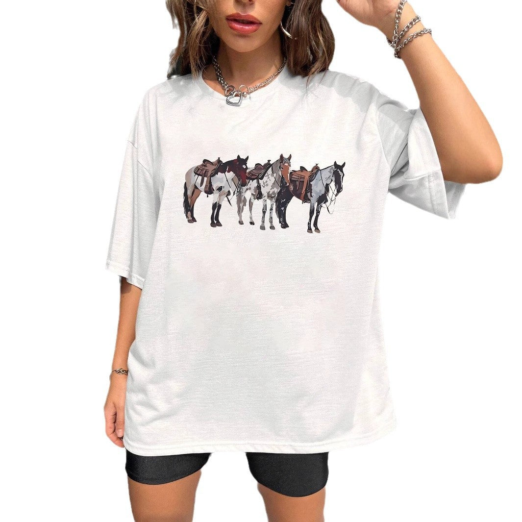 Damen T-Shirt mit künstlerischem Totenkopf-Motiv und lässigem Schnitt Echo Archiv