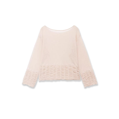 Damen Leichte Feinstrick-Bluse mit weitem Boat‑Ausschnitt und gerafftem Saum Echoarchiv