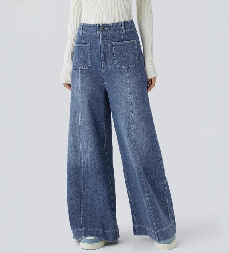 Damen nan hochgeschnittene Jeans-Palazzohose mit weitem Bein und aufgesetzten Fronttaschen Echo Archiv