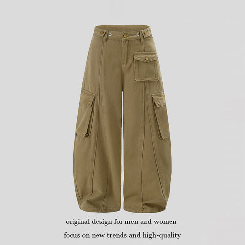 Damen Weite Cargo-Palazzo-Hose mit hohem Bund, Ballon-Saum und mehreren Klappentaschen Echoarchiv