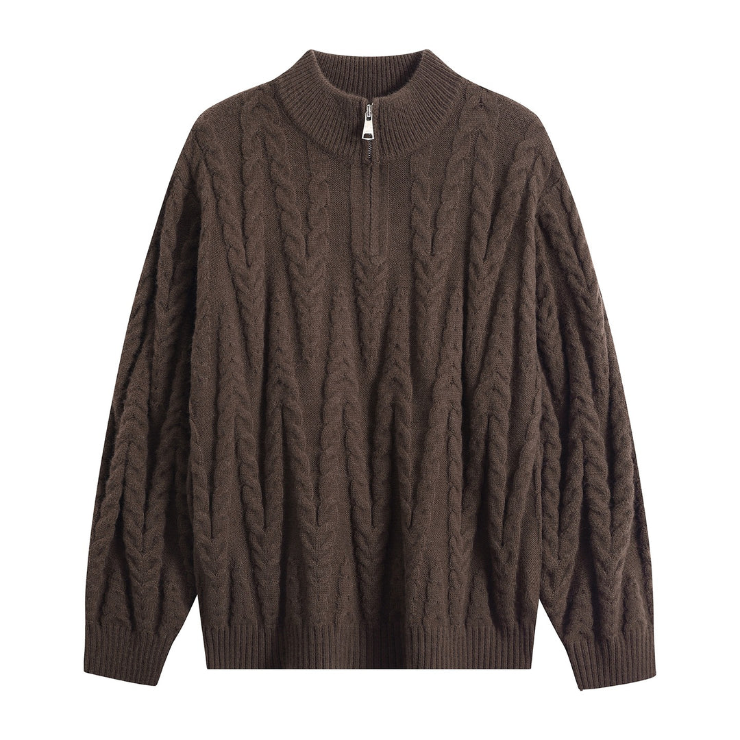 Herren Grobstrick-Halbzip-Pullover im Oversize-Zopfmuster mit hohem Rippkragen Echoarchiv