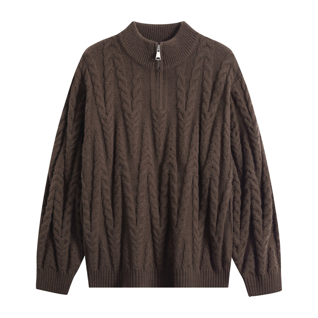 Herren Grobstrick-Halbzip-Pullover im Oversize-Zopfmuster mit hohem Rippkragen Echoarchiv