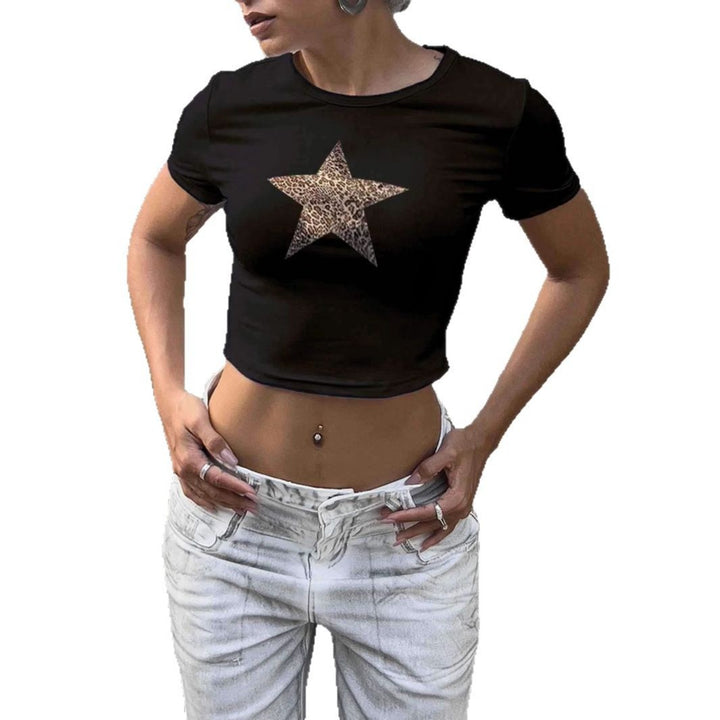 Damen Crop-T-Shirt mit stilvollem Leopardenstern-Design Echo Archiv