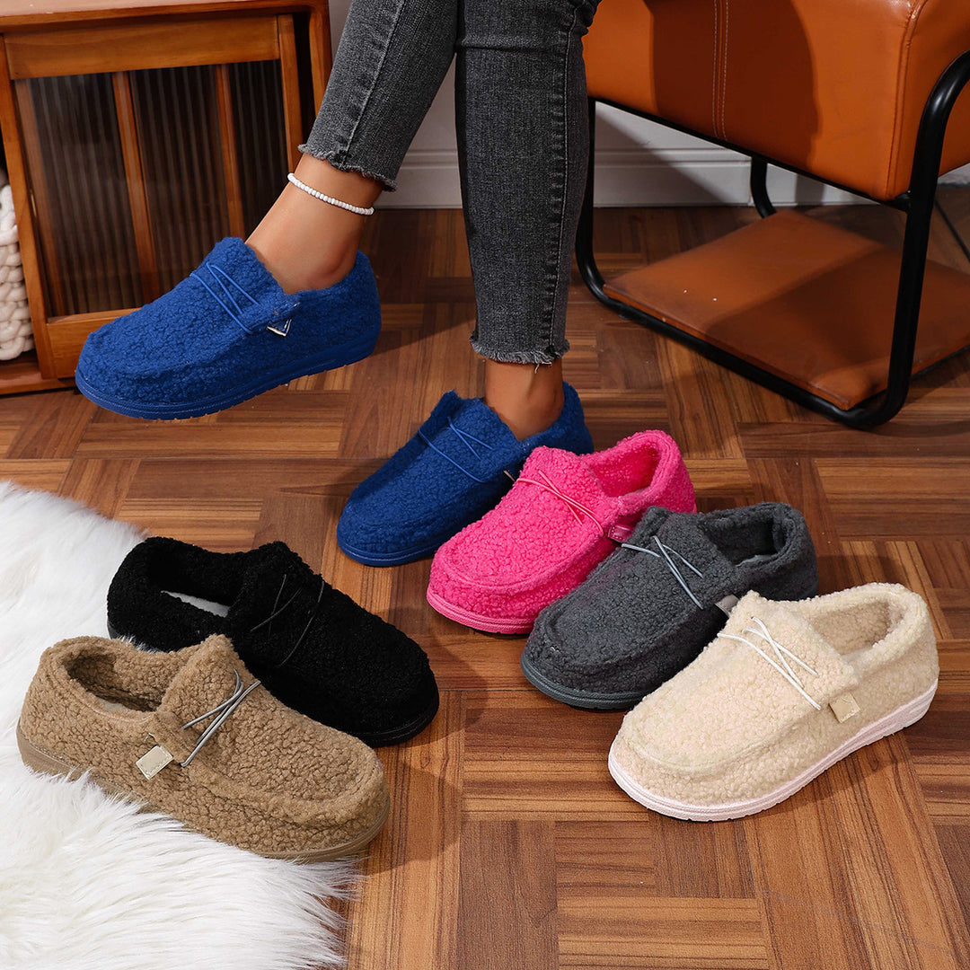 Damen Kuschelige Sherpa-Slipper mit flexibler Gummiaußensohle Echo Archiv