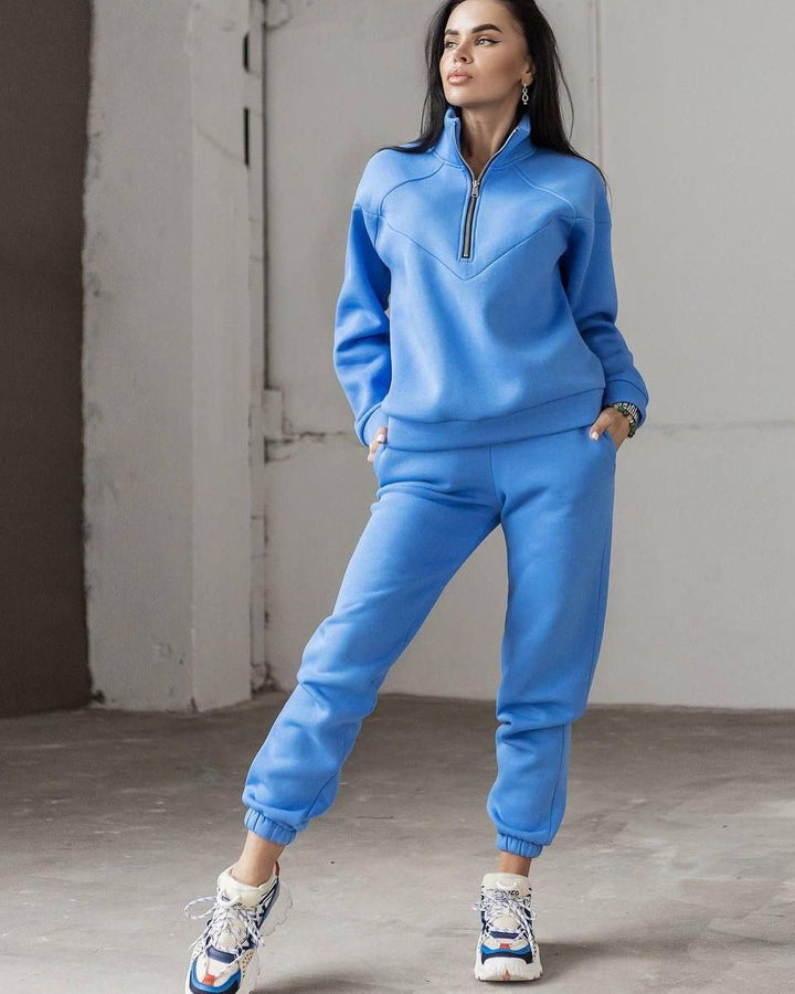 Damen Zweiteiliges Sweat-Loungewear-Set mit Troyer-Reißverschluss und elastischer Jogginghose Echoarchiv