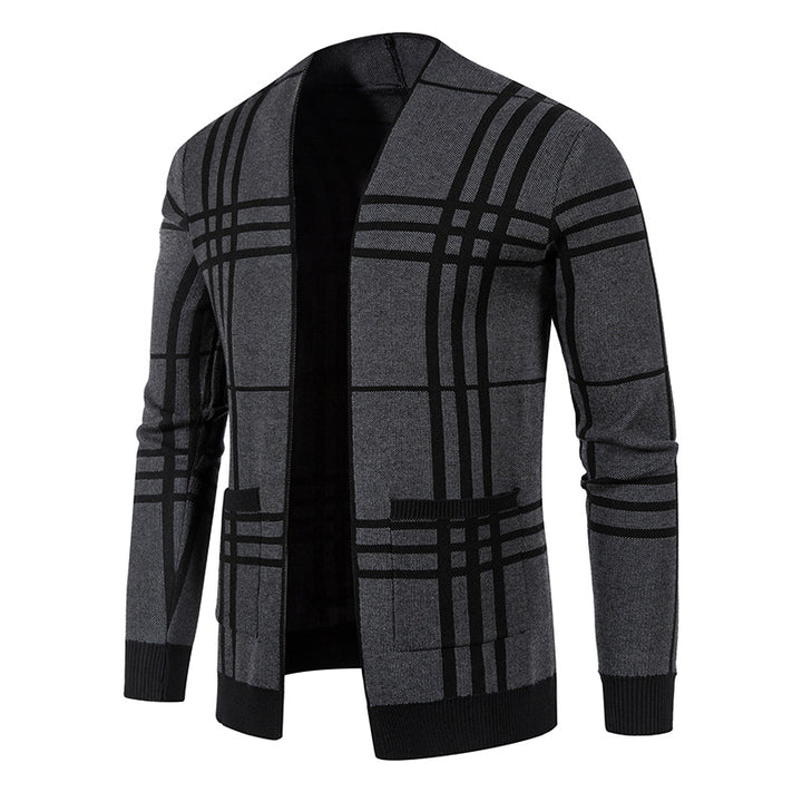 Herren modische Strickjacke im karierten Design mit praktischen Taschen Echoarchiv