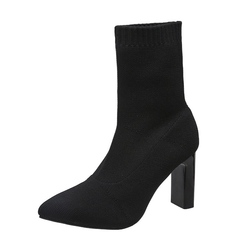 Damen Stretch‑Sock‑Boots mit gestricktem Schaft und konischem Blockabsatz Echo Archiv