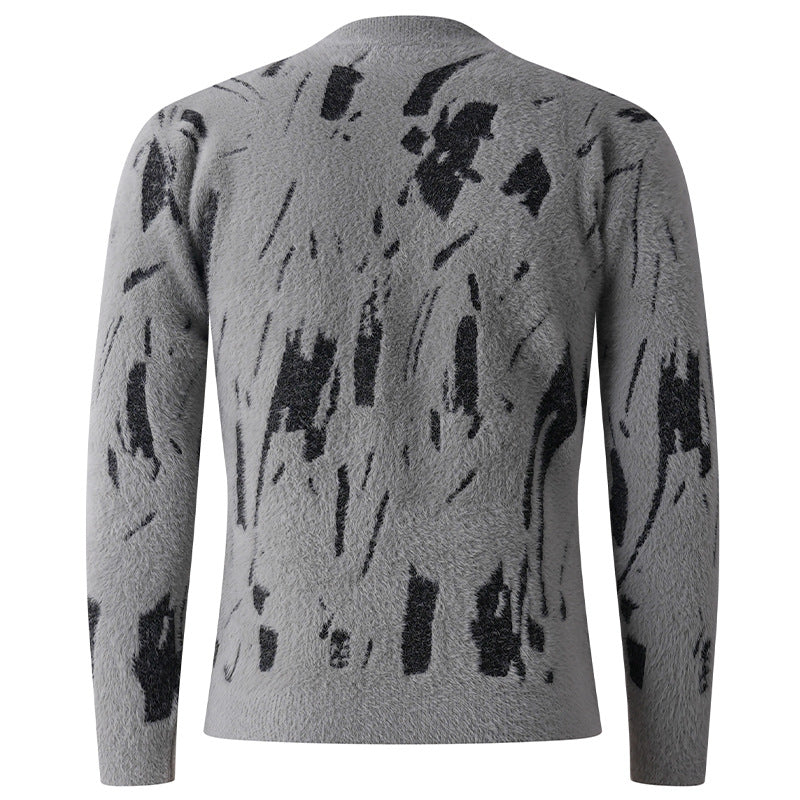Herren Strukturierter Mockneck-Pullover mit abstraktem Brush-Pattern Echo Archiv